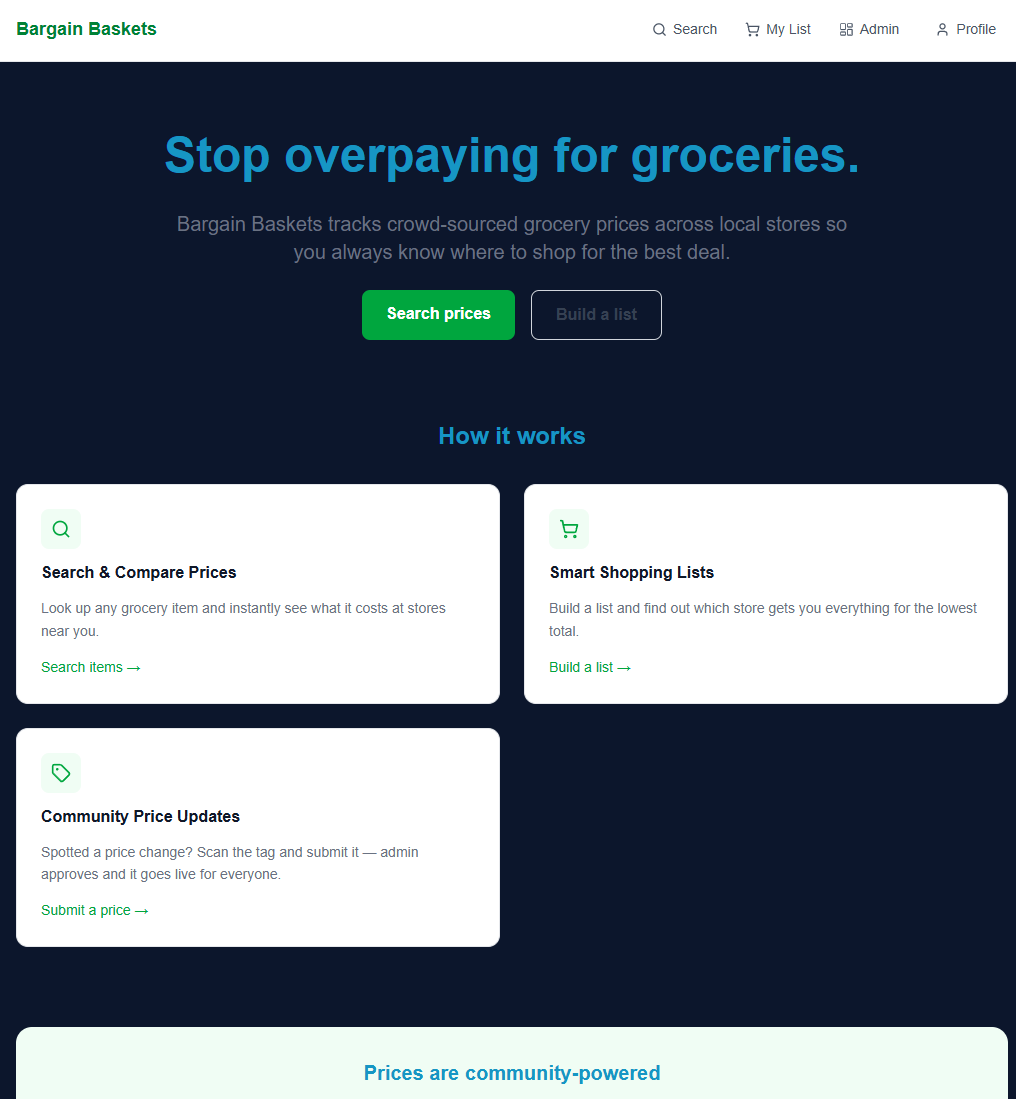 Bargain Baskets home page